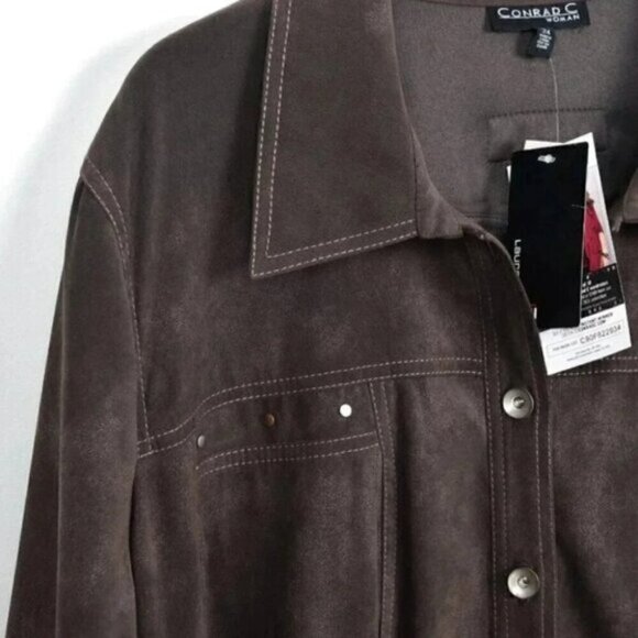 NWT Conrad C Brown Suede Like Button Down Shirt Jacket Shacket Sz 24 - Picture 2 of 7